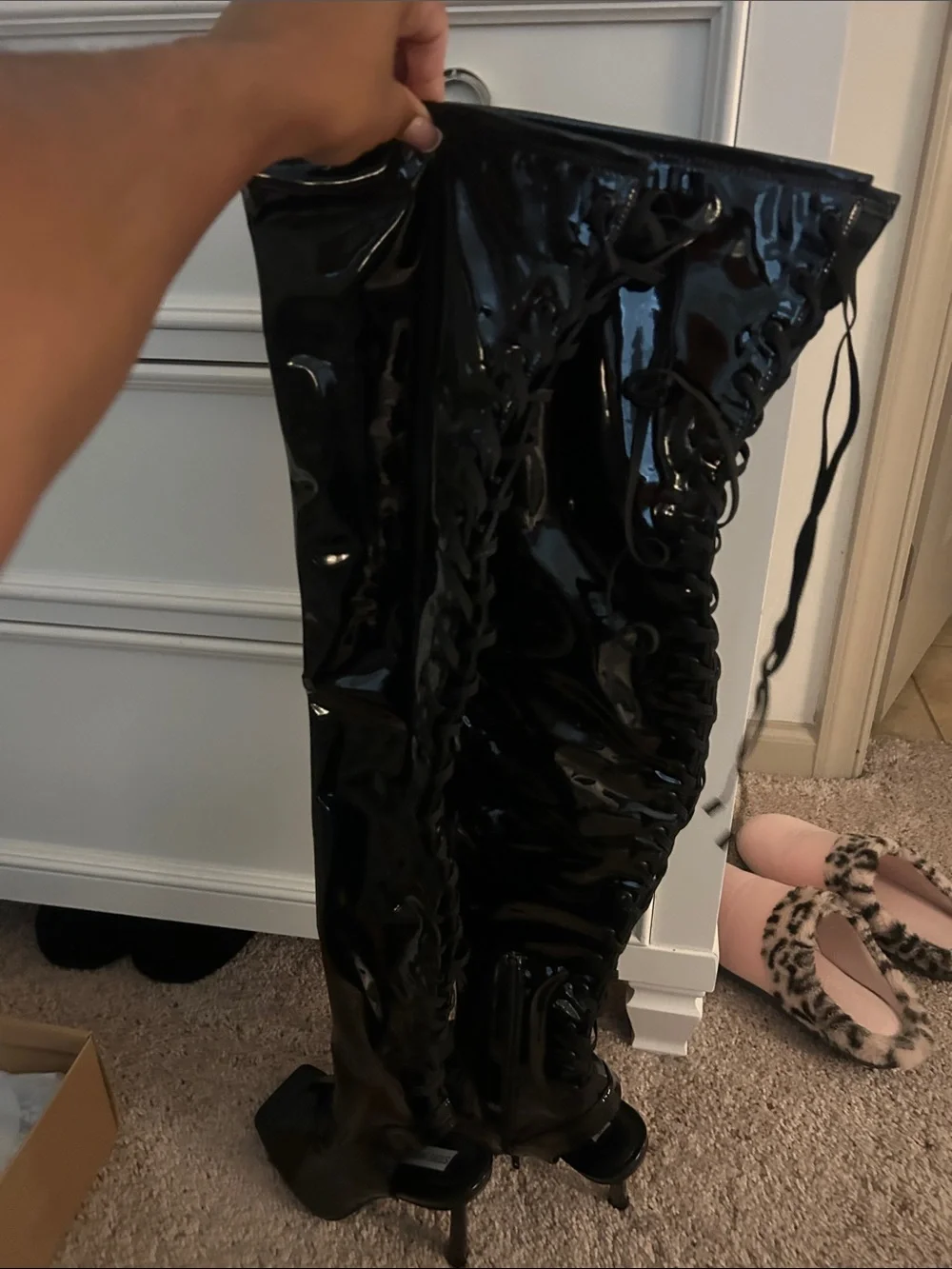 Steve Madden Black Patent Lace-Up thigh-high Boots